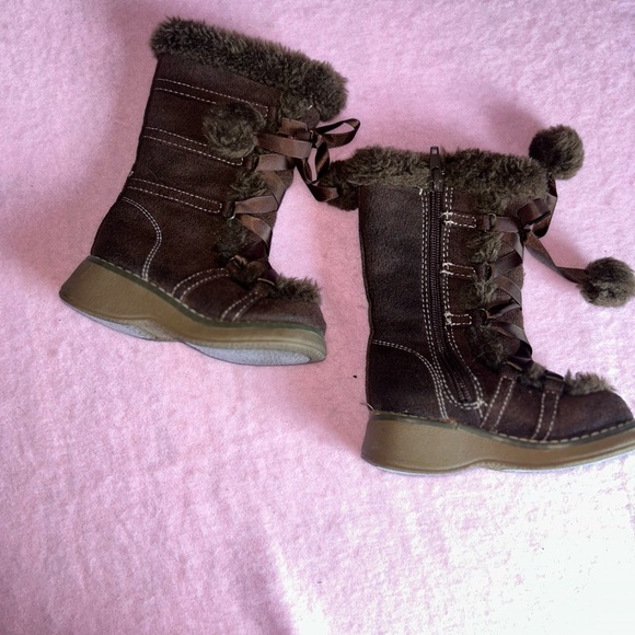 Brown Fur Pom Pom Boots kids toddler girls 6